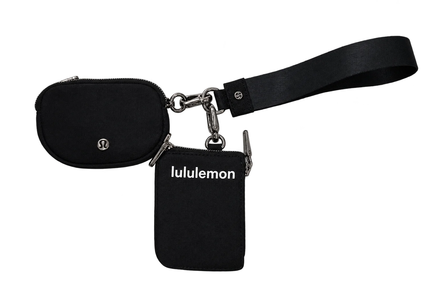 جاکارتی دوتکه Lululemon مشکی؛ دو کیف زیپ‌دار با بند ساده و یراق نقره‌ای