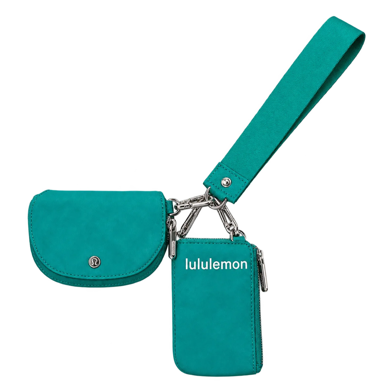جاکارتی دوتکه Lululemon سبز؛ دو کیف هم‌رنگ و بند ساده با یراق نقره‌ای